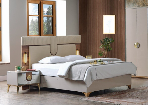 Schlafzimmer Set Luxus Komplettes Bett 2x Nachttische Kleiderschrank 4tlg Neu