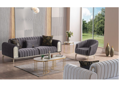 Schickes Möbel Sofagarnitur set 3+1 Couchtisch Sofagarnitur Sofas Sessel Grau