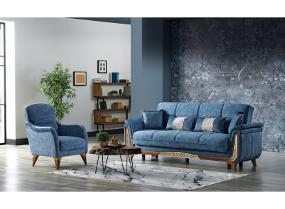 Sofagarnitur 3+1 Sitzer Sofa Set Komplett Textil Holz Wohnzimmer Luxus Sofa Neu