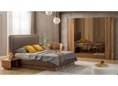 Luxus Schlafzimmer Set Bett + 2x Nachttische+Schrank Holz Komplettes Modern Neu