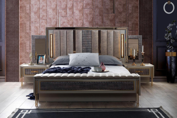 Schlafzimmer Set Bett 2x Nachttische Holz Möbel 3tlg Modern Design Sets Neu