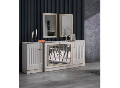 Modernes Sideboard mit 2x Spiegeln Designer Luxus Wohnzimmer Möbel Kommode