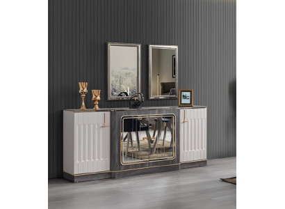 Modernes Sideboard mit 2x Spiegeln Designer Wohnzimmer Möbel Holz Kommode