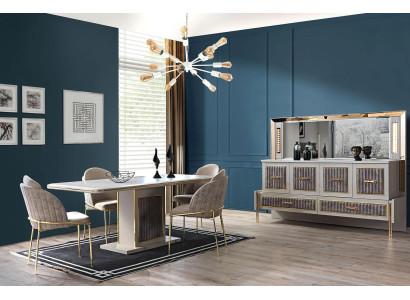 Luxur Esszimmer Set Esstisch 6x Stühle Anrichten mit Spiegel 8 tlg Möbel