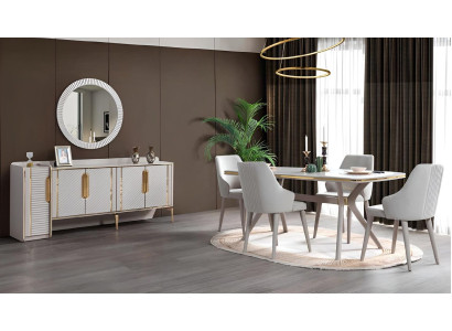 Tisch 6x Stühle Sideboard mit Spiegel 8tlg Esszimmer Set Garnitur Möbel