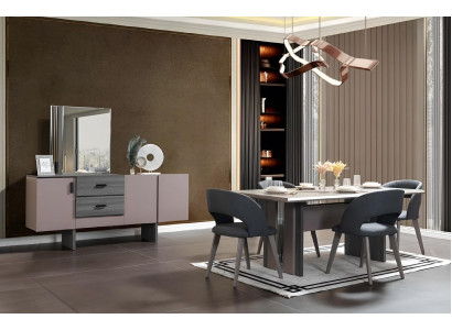 Modern Esszimmer Set Esstisch 6x Stühle Anrichten mit Spiegel 8 tlg