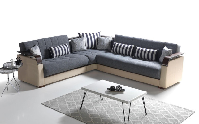 Ecksofa L-Form + Sessel Grau Komplett Wohnzimmer Set 2tlg. Luxus Möbel