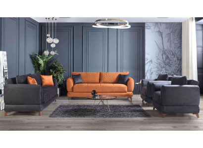 Sofagarnitur 3+2+1+1 Holz Wohnzimmer Luxus Sofa Modern Stoff Komplett
