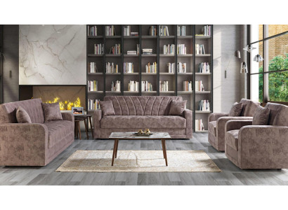 Sofagarnitur 3211 Holz Wohnzimmer Luxus Sofa Stoff Komplett Couchen Möbel
