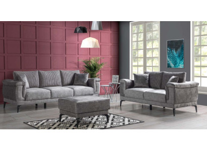 Sofagarnitur 3+2 Hocker Sitzer Textil Modern Komplett Sessel Sofa Couchen