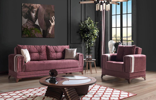 Sofagarnitur 3+1 Sitzer Textil Holz Sofa 3 Sitzer Modern Sessel Komplett Set eu