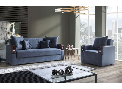 Sofagarnitur 3+1 Sitzer Textil Holz Sofa 3 Sitzer Modern Sessel Komplett Set 1