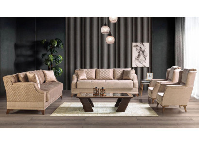 Sofagarnitur 3+2+1+1 Sitzer Sessel Garnitur Modern Relax Möbel Beige Luxus