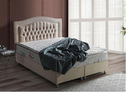 Bett Design Betten Luxus Beige Polster Schlafzimmer Möbel Silber Chesterfield