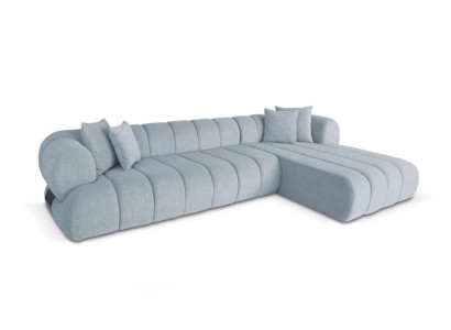 Graues Stoff Ecksofa L-Form Couch Designer Polster Möbel Holzgestell