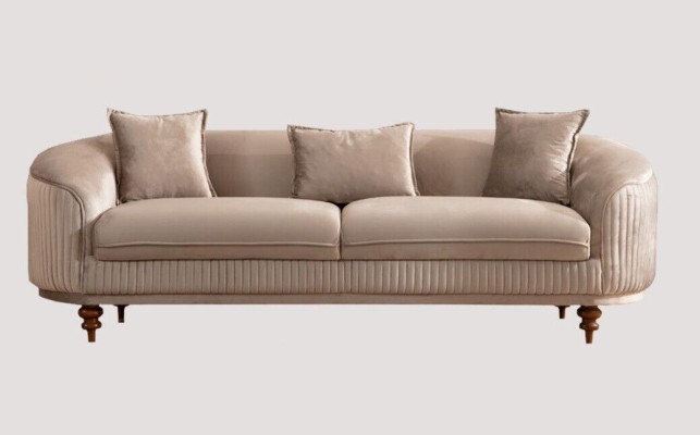 Sofa Couch Samt Polster Sitz 321 Sitzer Garnitur Design Holz Sofas Neu