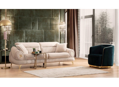 Sofa 3 Sitzer mit Sessel Weiß Elegantes Modern Luxus Design Möbel