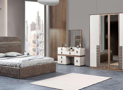 Bett 2x Nachttische Schminktisch mit Spiegel Set 5 tlg Italienische Stil