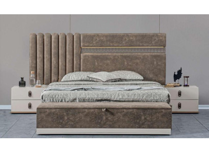 Grau Schlafzimmer Set Bett + 2x Nachttische Neue Holzmöbel Garnitur