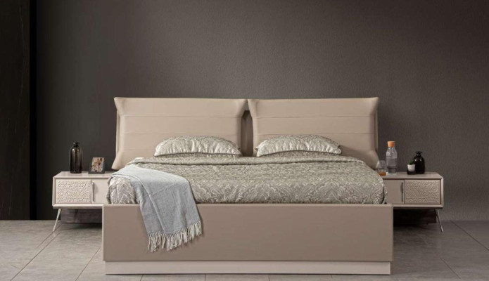 Schlafzimmer Luxus Betten 2x Nachttische 5tlg Kleiderschrank Holz Beige