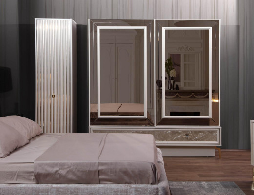 Modernes Komplettes Schlafzimmer Set Designer Bett 2x Nachttische 5tlg