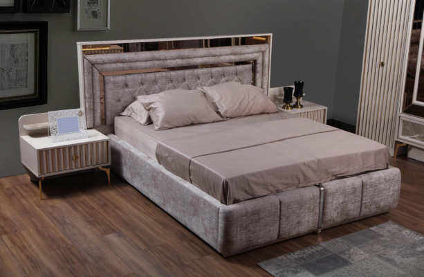 Modernes Schlafzimmer Komplettes Set Bett Nachttische Designer Möbel