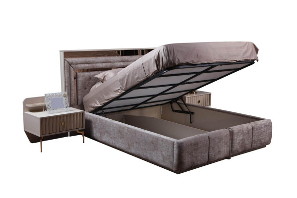 Taupes Schlafzimmer Set Designer Möbel Doppelbett Nachttische Holzmöbel