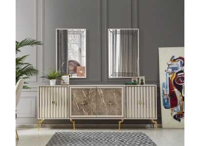 Modernes Sideboard mit 2x Spiegeln Designer Luxus Wohnzimmer Möbel Holz