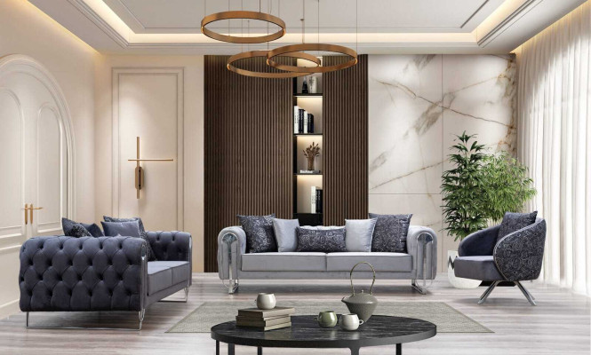 Moderne bequeme Wohnzimmermöbel zwei Dreiersofas und 1 Sitzer Sessel
