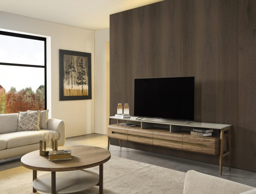 RTV Lowboard TV Ständer Wohnwand Sideboard Schrank Holz Braun Stilvoll