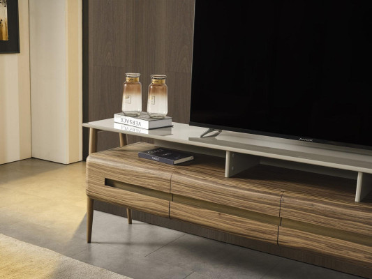 RTV Lowboard TV Ständer Wohnwand Sideboard Schrank Holz Braun Stilvoll