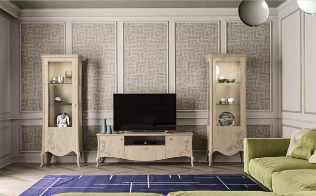 Wohnzimmer rtv Vitrine Anrichte Regal Luxus Wohn Zimmer Beige Set 3tlg.
