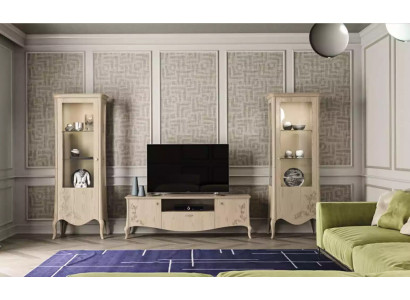 Wohnzimmer rtv Vitrine Anrichte Regal Luxus Wohn Zimmer Beige Set 3tlg.