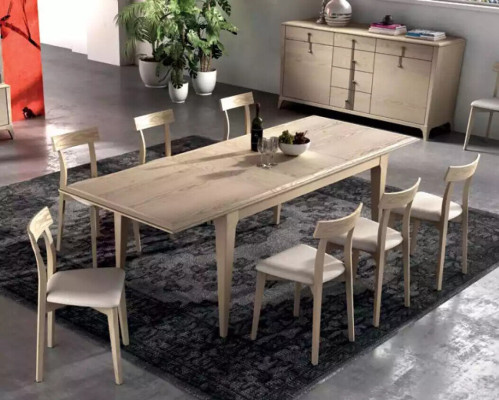 Garnitur Set Tisch 4x Stühle Beige Vitrine Set Essgruppe 7tlg. Esszimmer