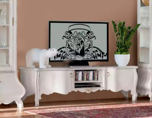 Weiße Luxus Wohnzimmer Wohnwand Möbel 2x Vitrinen TV-Ständer Klassisch