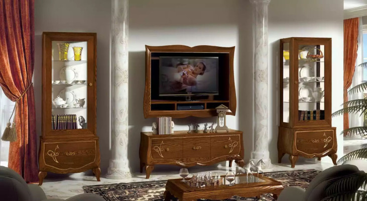 Wohnwand RTV Lowboard TV-Rahmen 2x Vitrine Braun Wohnzimmer Set 4tlg