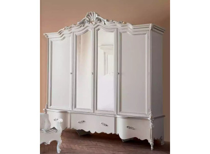 Viertüriger Weißer Klassischer Kleiderschrank Massivholz Schränke Design