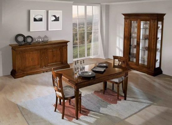 Garnitur Set 7tlg. Esszimmer Esstisch 4x Stühle Vitrine Luxus Holz Möbel