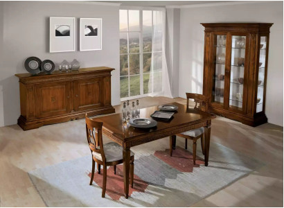Garnitur Set 7tlg. Esszimmer Esstisch 4x Stühle Vitrine Luxus Holz Möbel