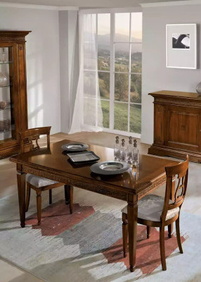 Garnitur Set 7tlg. Esszimmer Esstisch 4x Stühle Vitrine Luxus Holz Möbel