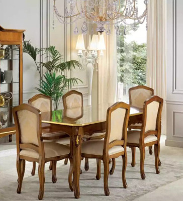 Klassischer Esstisch Tisch Holz Esszimmer Garnitur 6x Stühle 9 tlg.