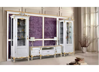 Wohnwand TV Ständer RTV 2x Vitrine Holz Klassische Weiß Wohnzimmer Neu