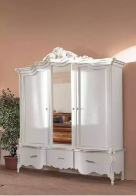 Weißer Kleiderschrank Massivholz Möbel Schlafzimmer Designer Glastüren