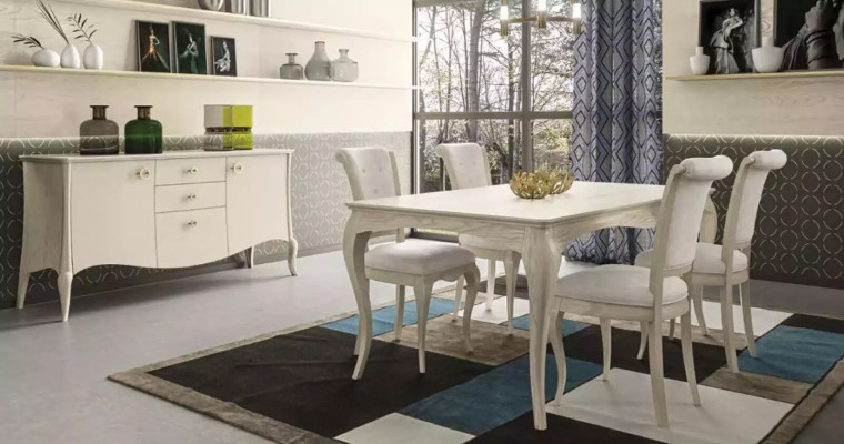 Esszimmer Set Weiß Esstisch 4x Stühle Sideboard Elegantes Design Neu 6tlg.