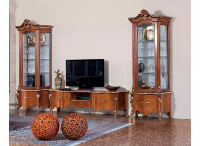 Klassischer TV-Ständer Luxus 2x Vitrine Wohnzimmer Möbel Wohnwand Holz