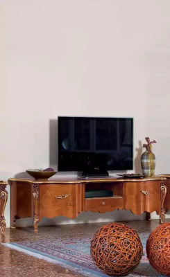 Klassischer TV-Ständer Luxus 2x Vitrine Wohnzimmer Möbel Wohnwand Holz