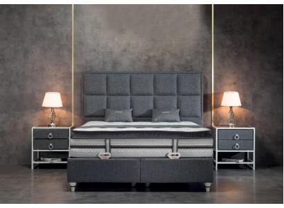 Schlafzimmer Set Grau Bett Design Modern Luxus 2x Nachttische 3 tlg