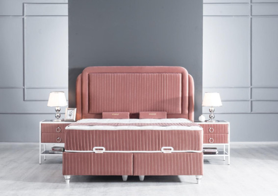 Schlafzimmer Set Rosa Metall Bett Stil 2x Nachttische Modern Neu 3tlg.