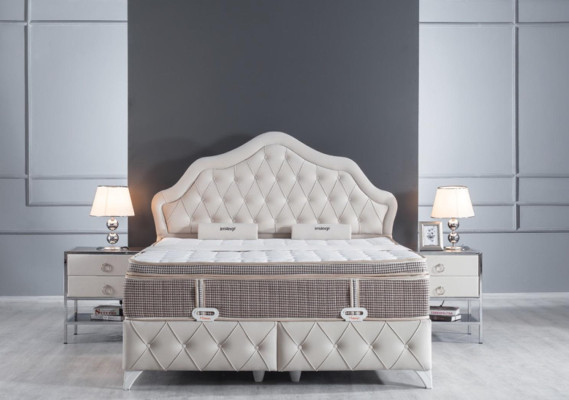 Schlafzimmer Set Weiß Bett Design Stil Modern 2x Nachttische Boxspring 3tlg. Neu