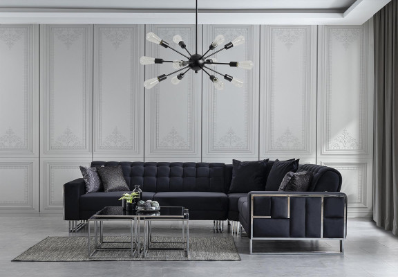 Luxus Ecksofa Textil Couchen Möbel Eckgarnitur Metall Elemente Couch Sofa